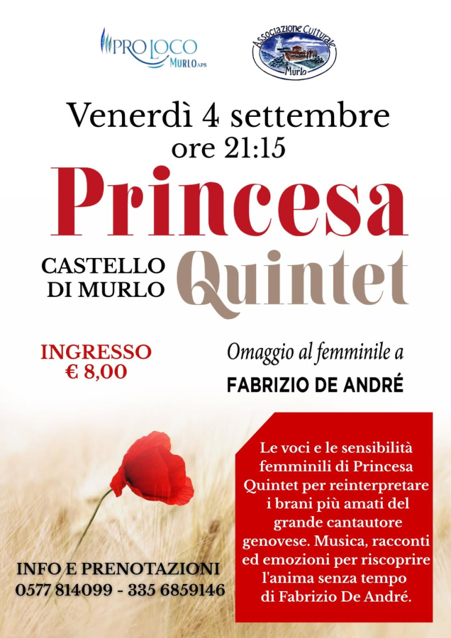 Omaggio a Fabrizio de Andrè con Princesa Quintet - Castello di Murlo - 4 settembre 2026